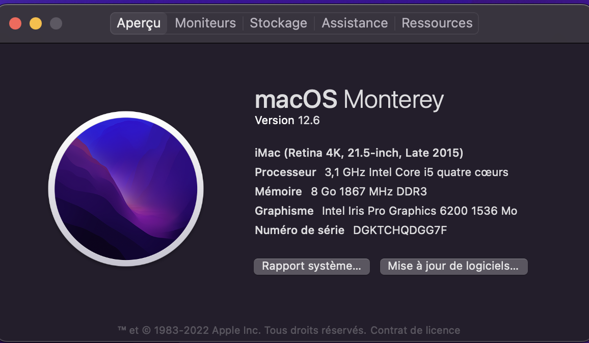 Fenêtre version de macOS